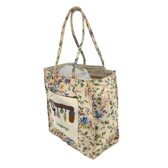 LONGABERGER HOMESTEAD Lined Tote Bag Ivory Color Floral With Embroidered Pocket - Picture 3 of 14